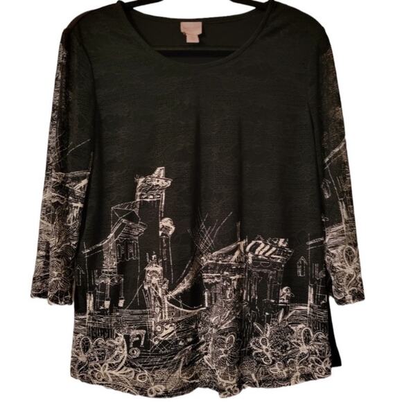 Easywear By Chicos Tops - Chico's Easywear Blouse Women’s Size 16 Black White City Romance 3/4 Sleeve